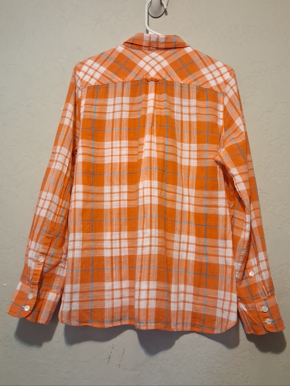 J. Crew Women Long Sleeve Top Tunic Sz10 Orange/White Plaid Pocket - Picture 4 of 11